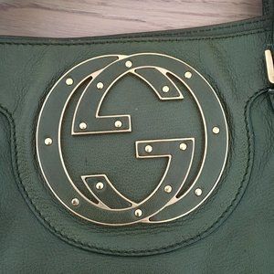 Gucci Green Studded Blondie Satchel Green GG Logo